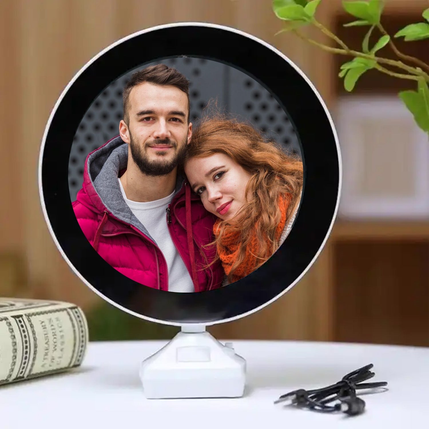 LED Mirror Photo Frame with its dimensions clearly marked, showcasing its compact size.