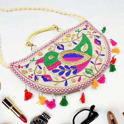 Back view of the Rajasthani cotton bag, highlighting its durable fabric and craftsmanship.