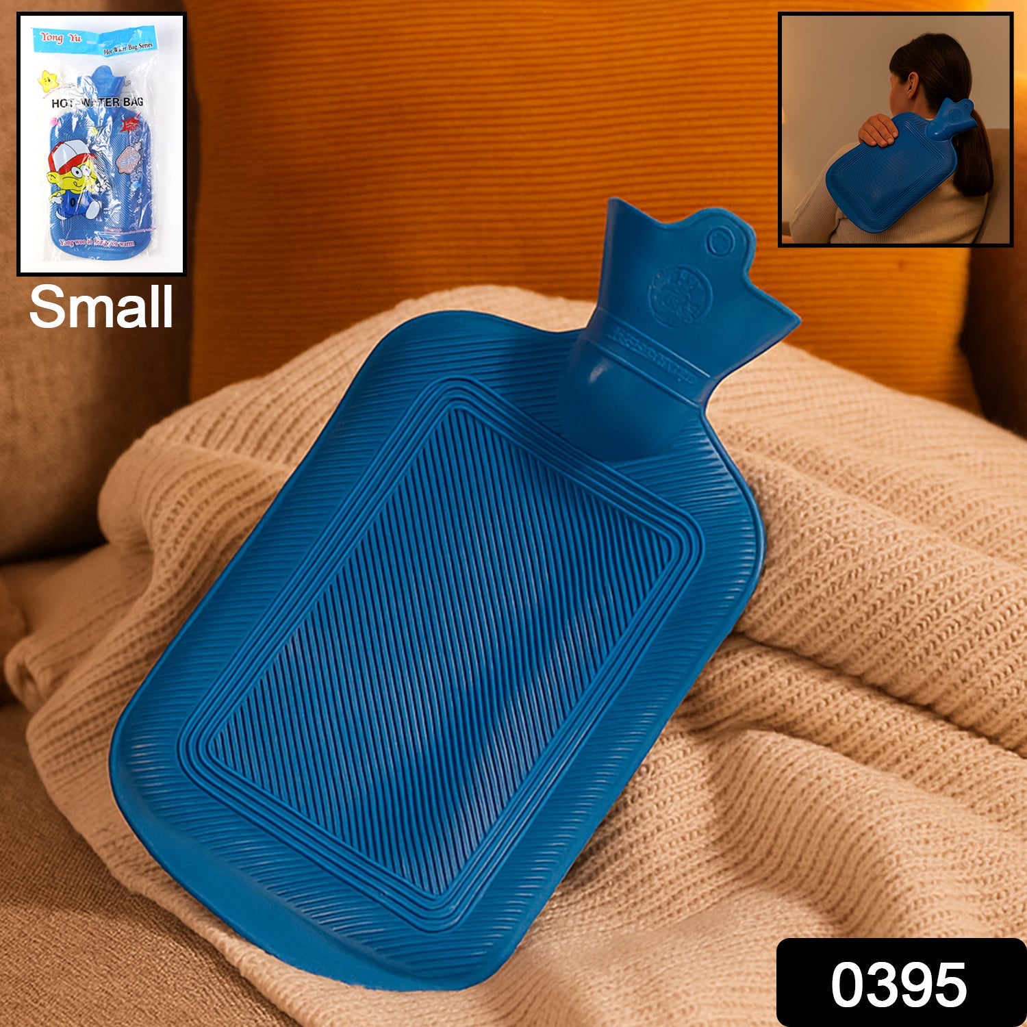A red hot water bag placed on a bed, offering cozy warmth.