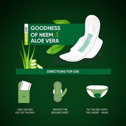 Sanitary Pads for Women With Goodness of Neem & Aloe Vera | Ultra Thin | Leakage Protection | PH Balance | With Antibacterial Anion Chip | 5X More Absorbance (320 mm / 32 Pads)