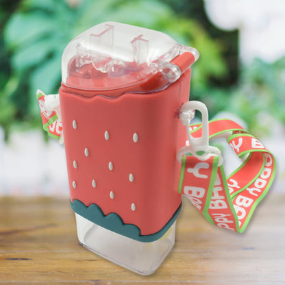 Portable Cute Water Bottle for Kids, Unique Ice Cream Shape water cup, sicle Shaped Plastic Kettle with Straw, Adjustable Shoulder Strap, BPA free, Leakproof (300 ML)