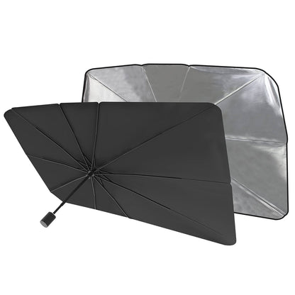 Foldable Car Windshield Sunshade reflecting sunlight for heat protection.