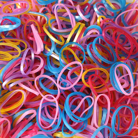Multicolor elastic rubber bands bundled for office and home use.