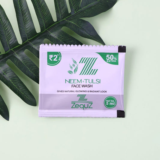 Neem & Tulsi herbal face wash sachet with skin-purifying benefits