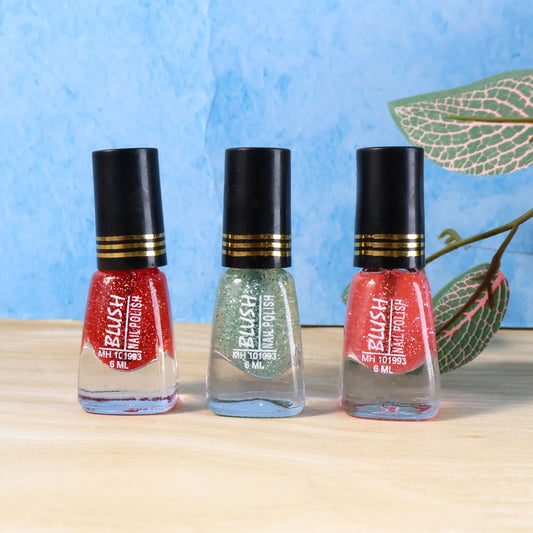 Mini nail polish bottle with glitter polish and sparkling finish
