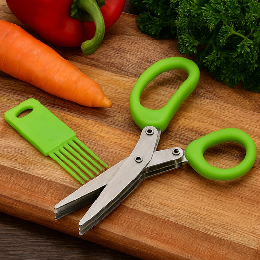 Premium 3-blade kitchen scissors with included cleaning comb for efficient chopping