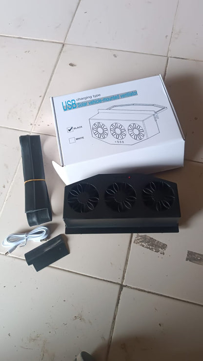 Triple Fan Solar Powered Car Exhaust Ventilation System with USB Charging