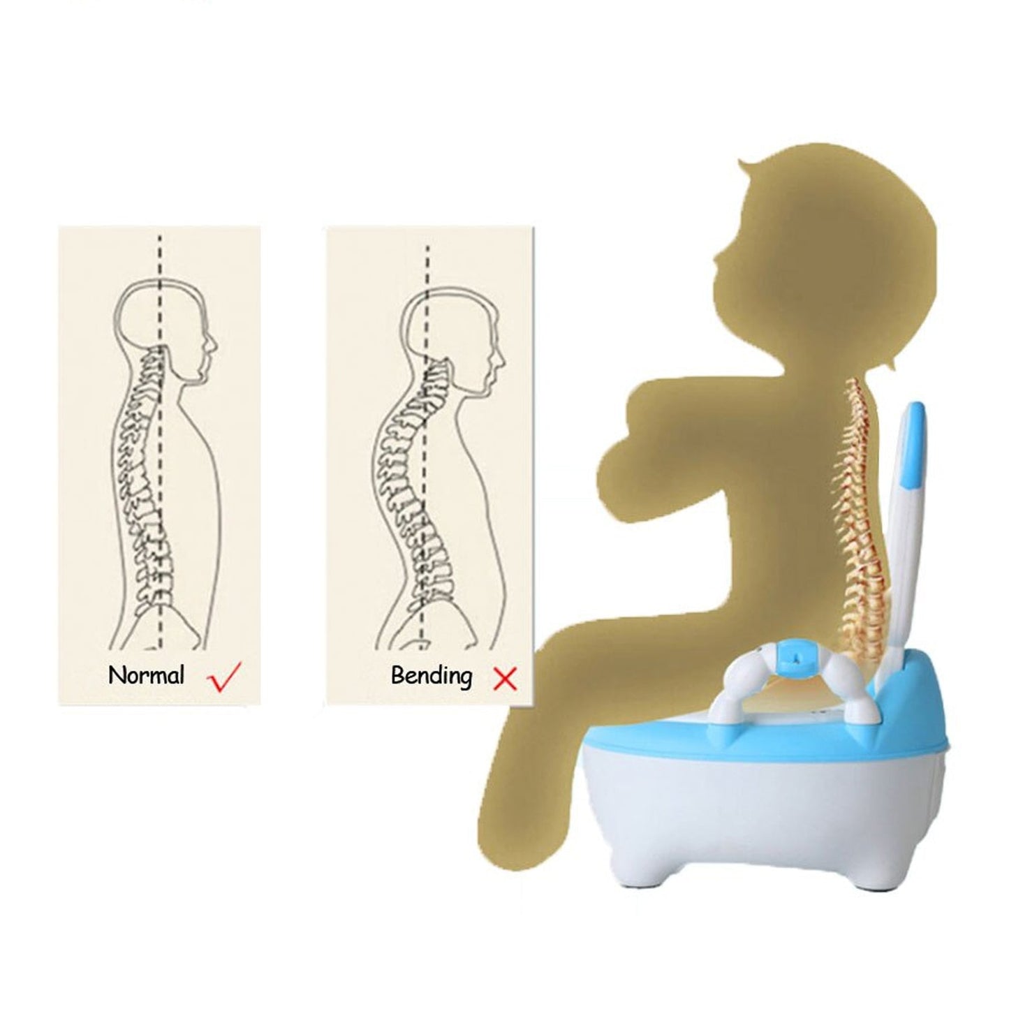 Side view of the potty training seat, showcasing its stable structure for a 1+ year child.