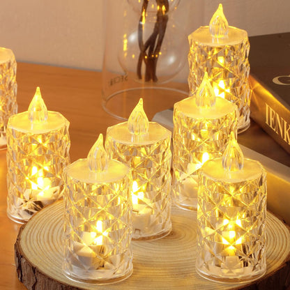 Close-up of battery-operated LED flameless candle with glowing light