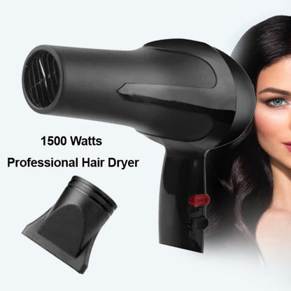 Powerful 1500W hair dryer in black, ideal for quick drying.