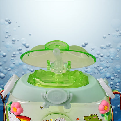 Top-down perspective of the green Donut Water Bottle, featuring the secure lid and pop-up straw.