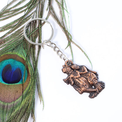 Radha Krishna metal keychain set packed in peepal leaf blister pack for gifting