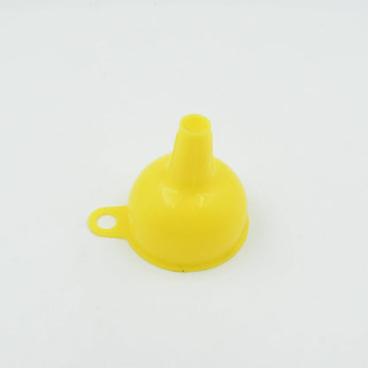 Bright yellow silicone funnel, a practical and colorful addition to any kitchen.