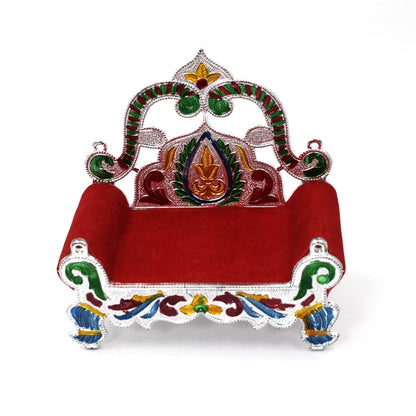 Side profile of the elegant Bal Gopal Singhasan, ideal for deity placement.