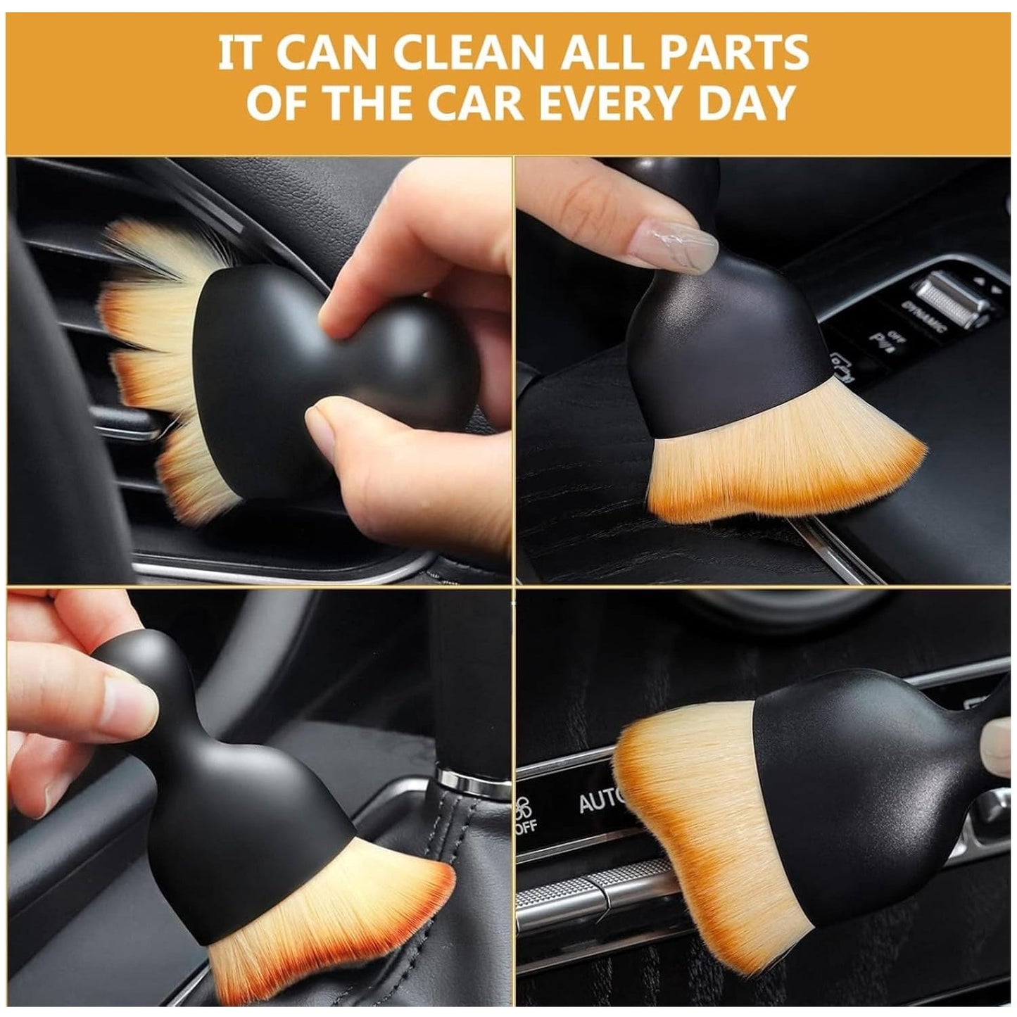Comfortable handle of the soft bristle car interior cleaning brush.