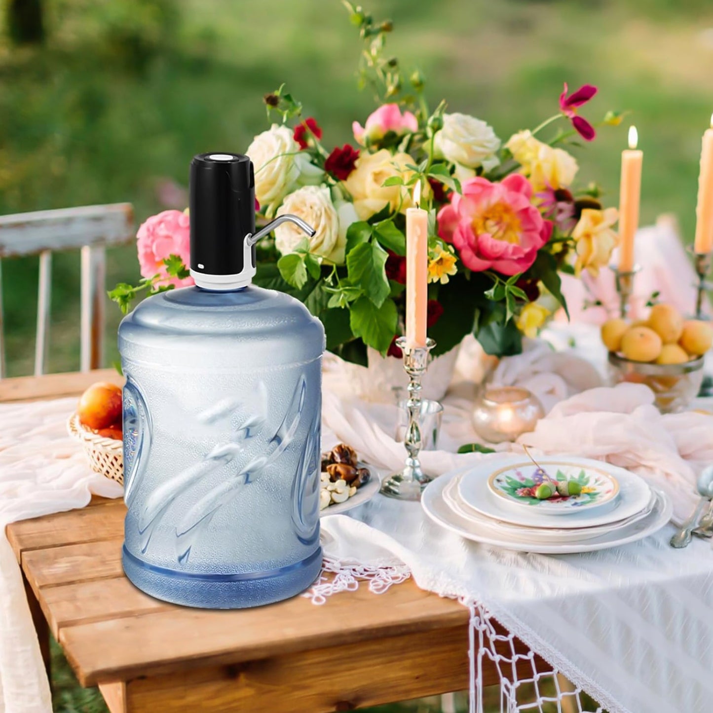 Top view of portable one-touch water dispenser pump for bottled water
