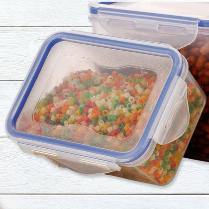 Three airtight plastic food containers in different sizes for versatile use.