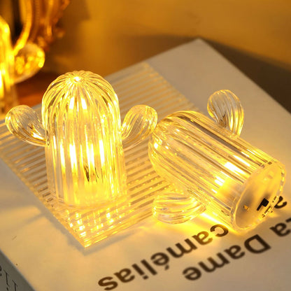 An illuminated Cactus LED Night Light set adding a decorative touch to a modern home interior.