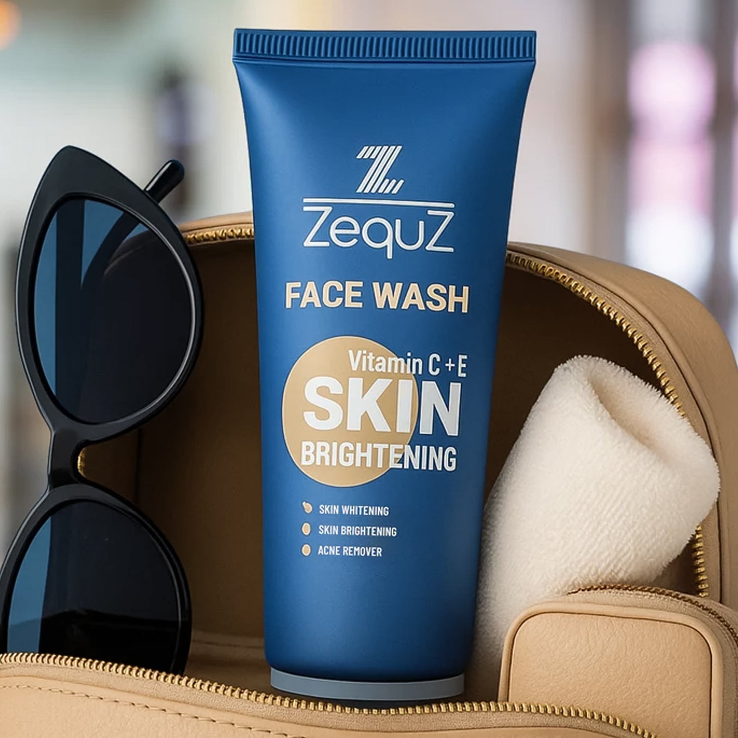 Zequz Vitamin C + E face wash in sleek flip-cap tube packaging