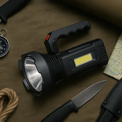 Heavy-Duty USB Torch Light with Front Beam & COB Side Glow

