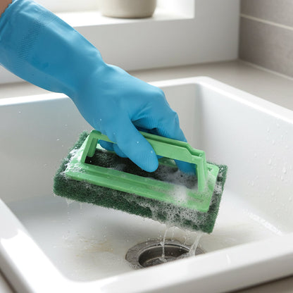 Close-up of the durable nylon bristles and powerful sponge on the Tile Cleaning Scrubber Brush.