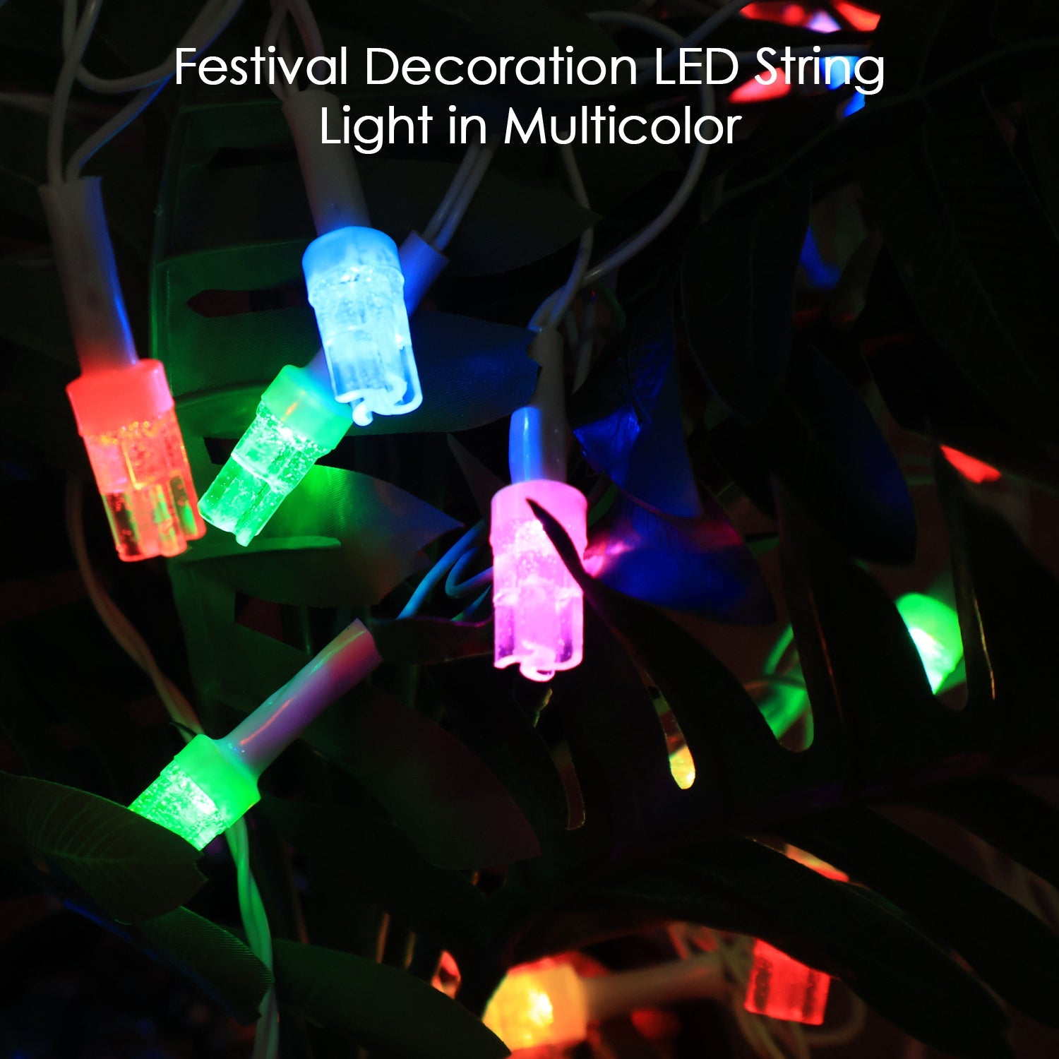 LED decorative string fairy lights lit up in various colors enhancing mood