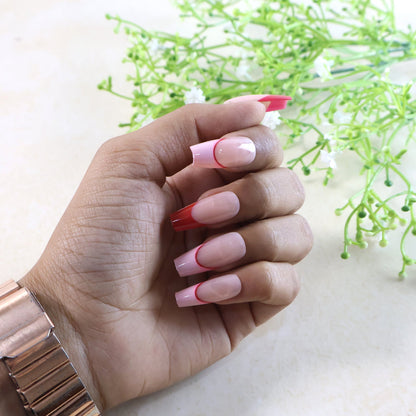 Glossy artificial nail tips in soft nude color for daily wear