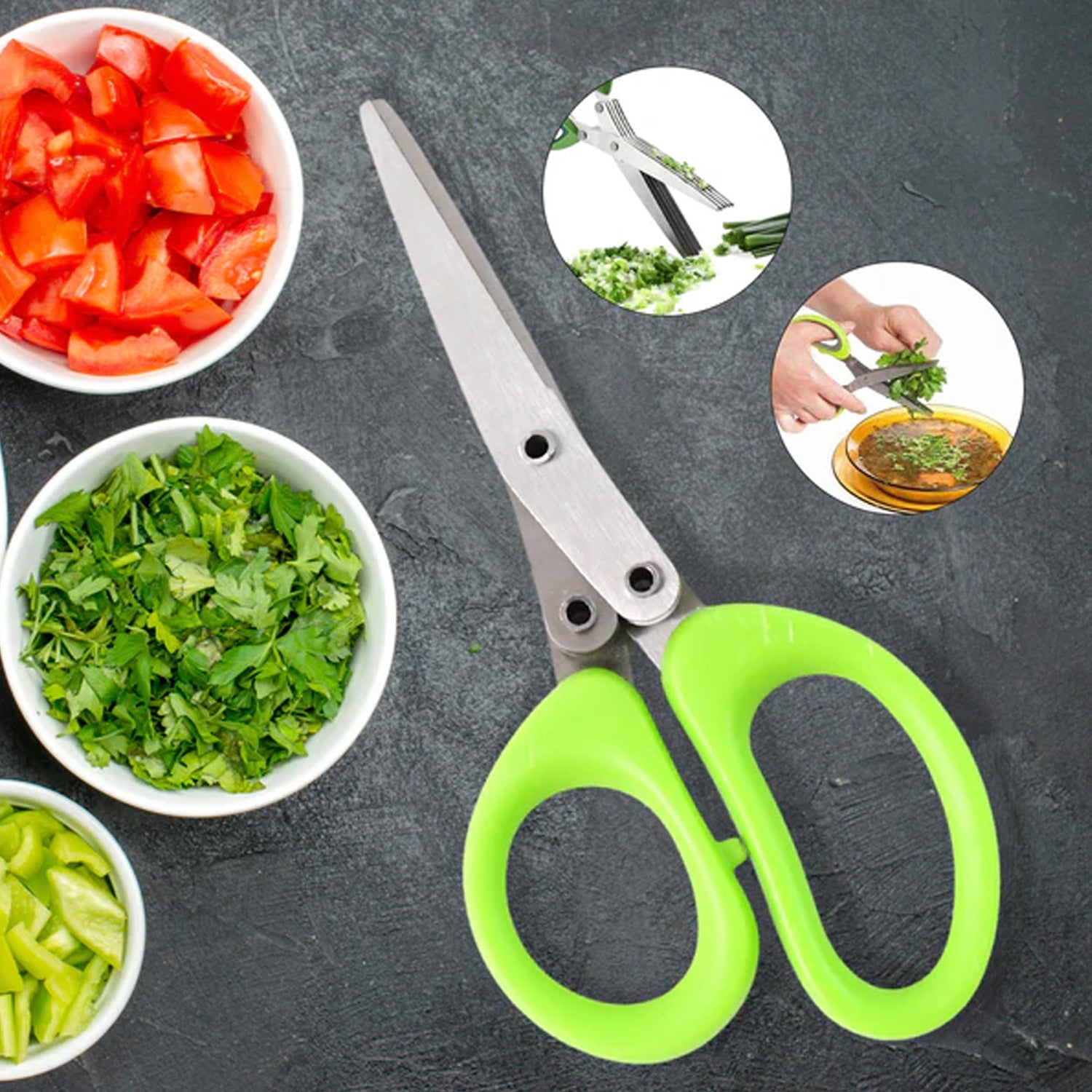 Stainless steel triple blade kitchen scissors tool for clean cuts