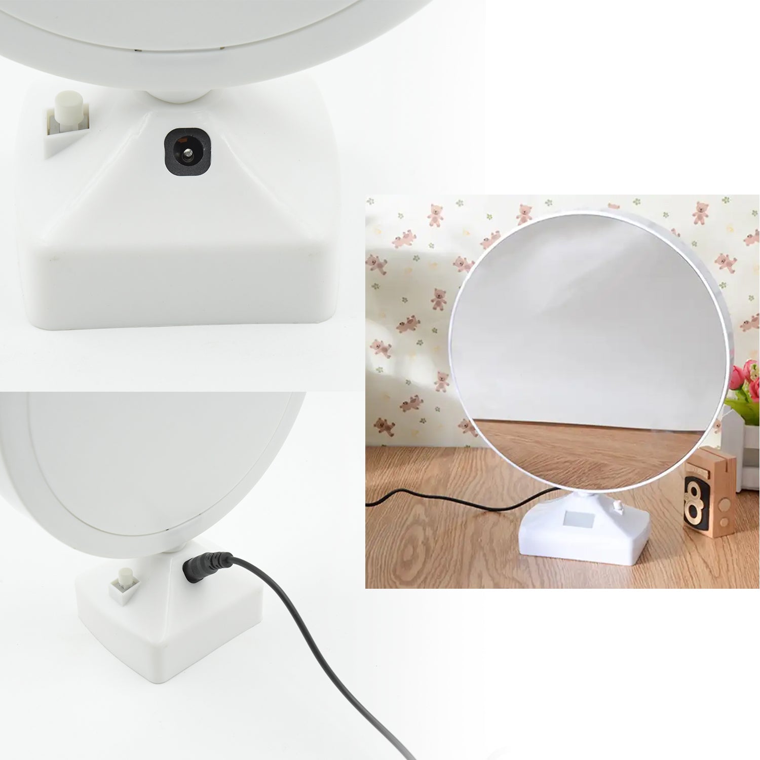 Detail of the USB power connection for the versatile LED Mirror Photo Frame.
