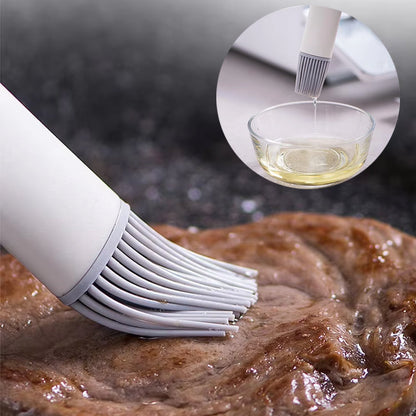 Close-up of flexible silicone bristles on a marinade basting brush.