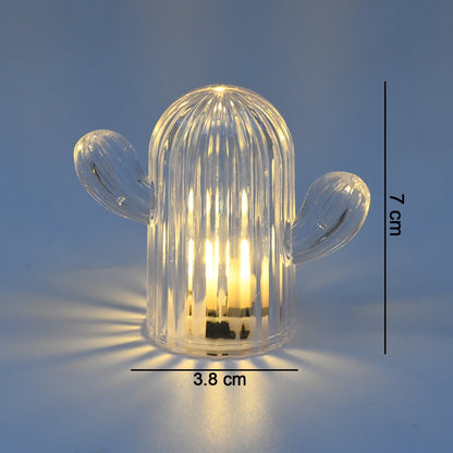 Detailed view of the top of a decorative night lamp in cactus shape, showing its LED bulb.