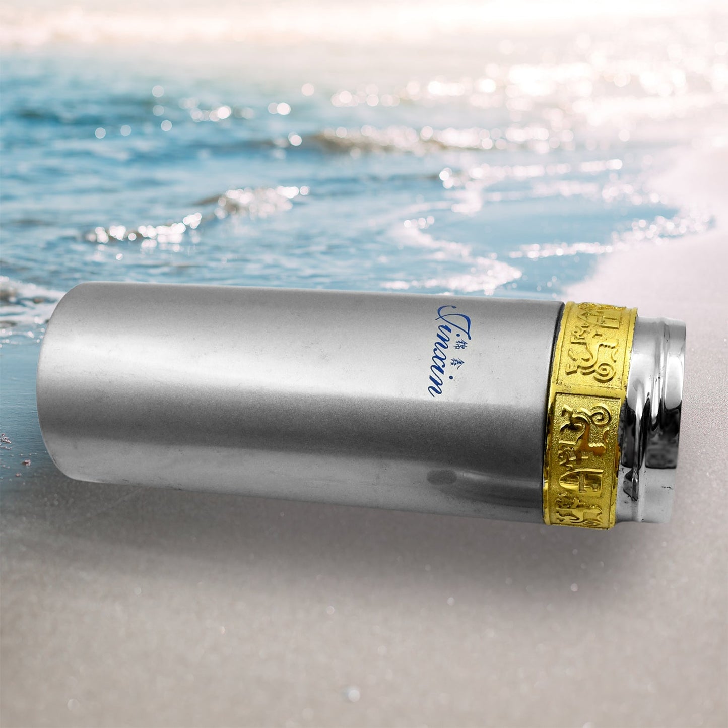 A 350ml stainless steel water bottle in a gym setting, perfect for staying hydrated during workouts.