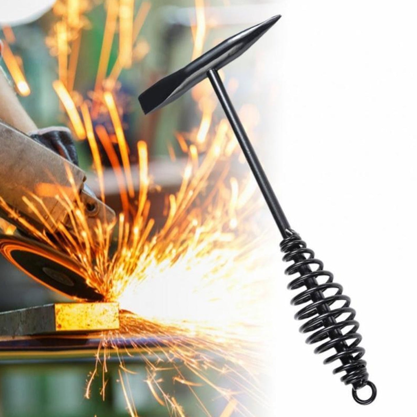 Welding Slag Removal Hammer with Coil Spring Handle | Heavy Duty Chipping Tool for Slag & Spatter Cleaning (1 Pc)