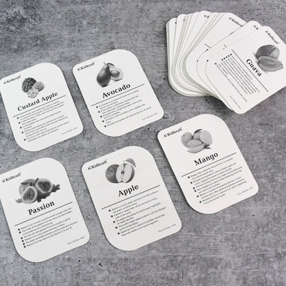 Detailed view of a fruit flashcard showing clear English fruit name and image