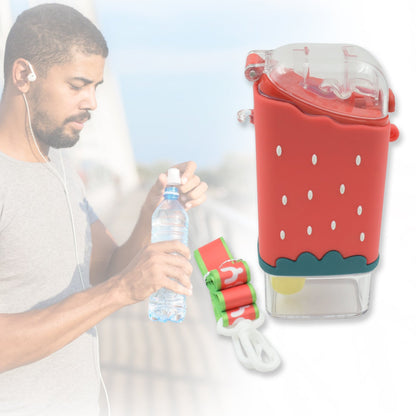 Child happily carrying the portable ice cream water bottle with its shoulder strap.
