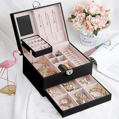 Detail of the Jewellery Organizer Box with necklace hooks and elastic pocket.