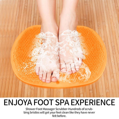 Close-up of silicone bath massage cushion with bristles and suction cups for shower