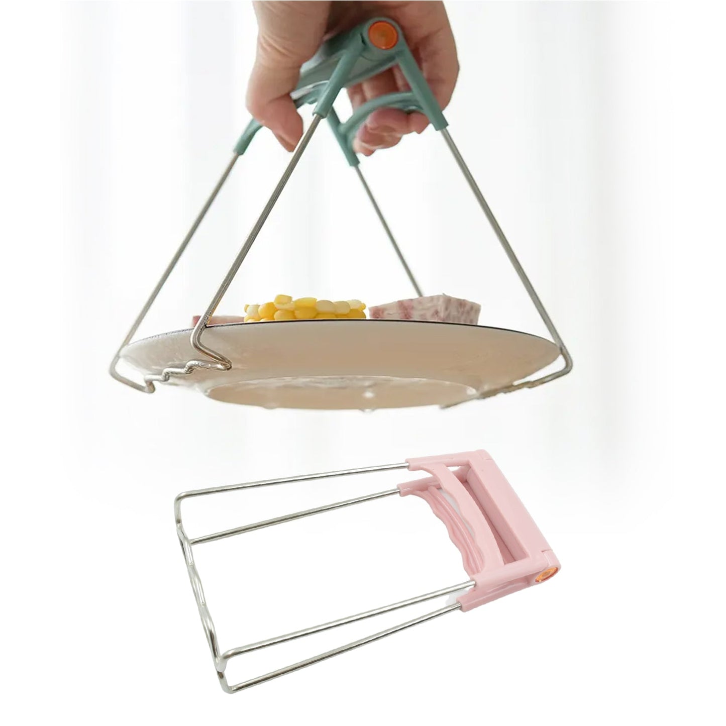 Close-up of stainless steel clamp on kitchen bowl clip tong