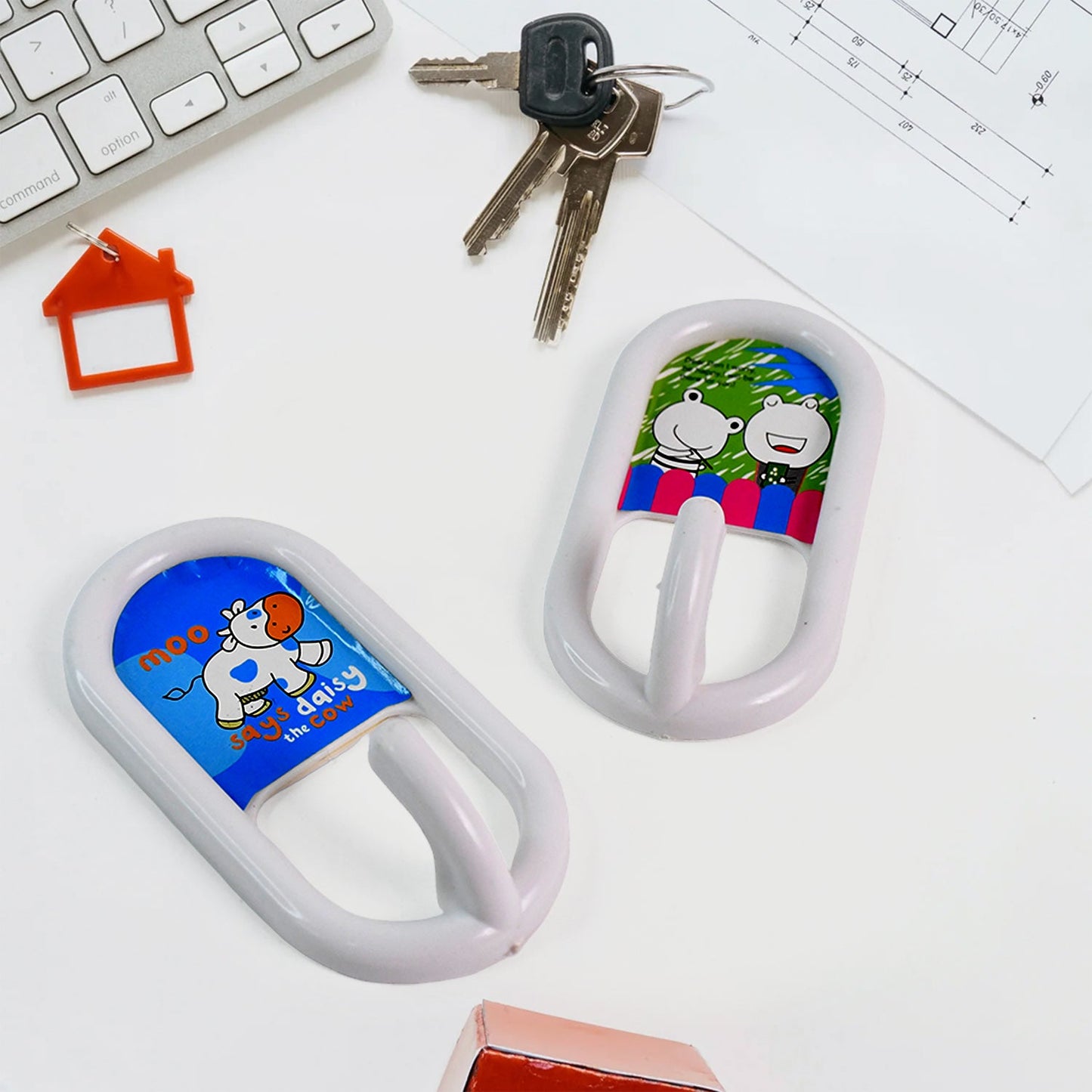 Office wall with mounted self-adhesive strong round hook for hanging scissors