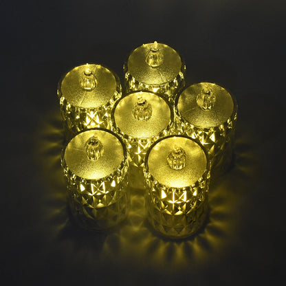Crystal effect LED candle set displaying warm yellow flame effect