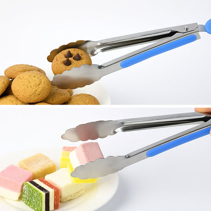 Chef serving tong with scalloped edges and locking mechanism