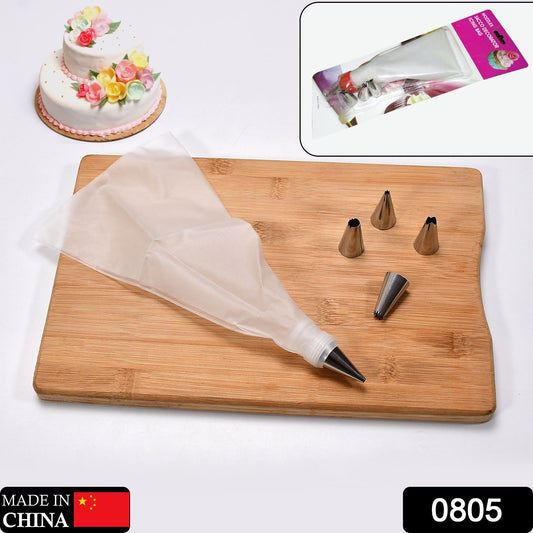 A professional Cake Decorating Nozzle Set with various stainless steel tips and clear disposable piping bags.