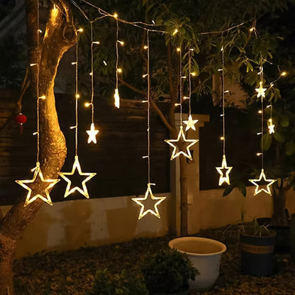 Product packaging for the 12 Stars LED Curtain Lights, indicating contents.