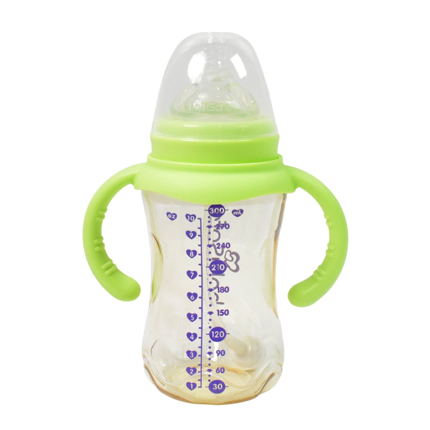 Detailed view of the 300ml Plastic Baby Feeding Bottle, highlighting its leakproof design.
