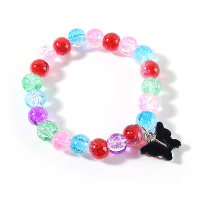 Trendy charm bracelet with elastic band and crackle beads