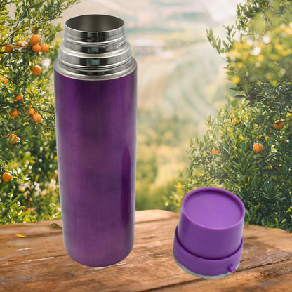 Upright view of the durable stainless steel bottle, showcasing its elegant finish.