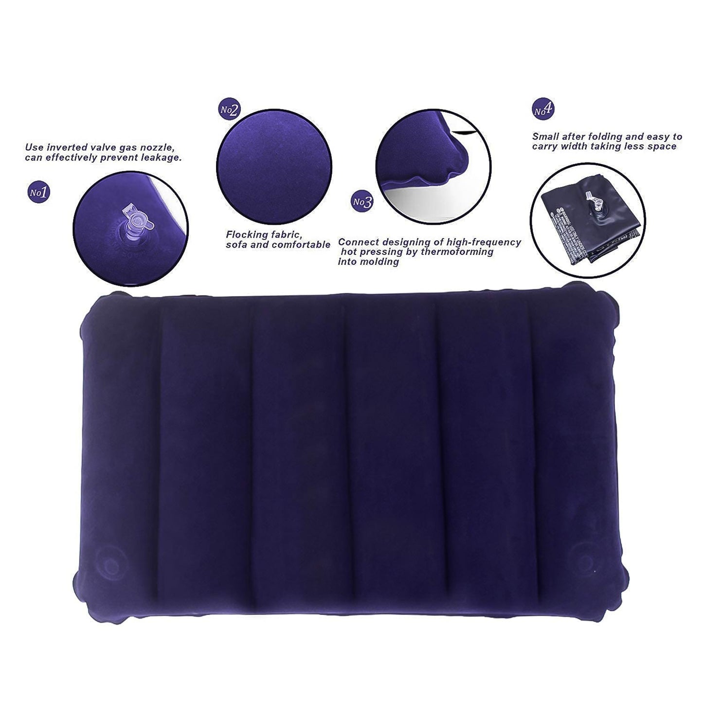 Neatly packaged blue inflatable travel pillow, ready for gifting or storage.