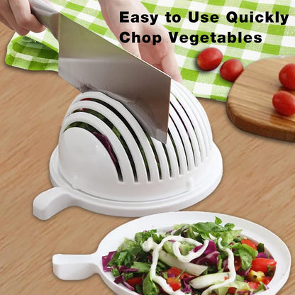 Assortment of colourful fruits and vegetables arranged around the 60 Seconds Salad Cutter.