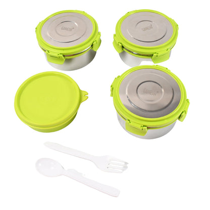 Open Ganesh Stainless Steel Tiffin Lunch Box, revealing its spacious interior for a complete meal.