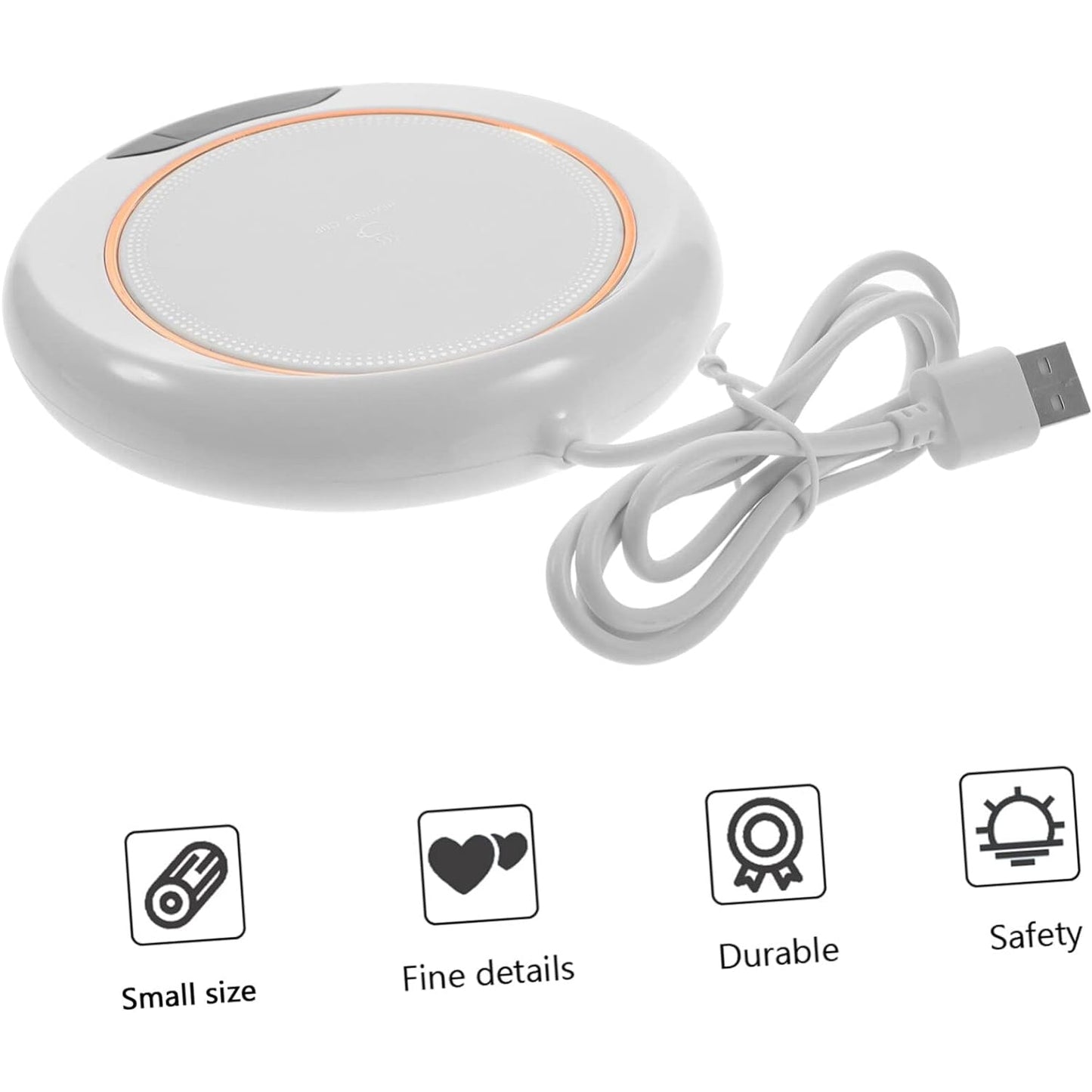 Side view of the slim USB mug warmer, showing its low profile design.